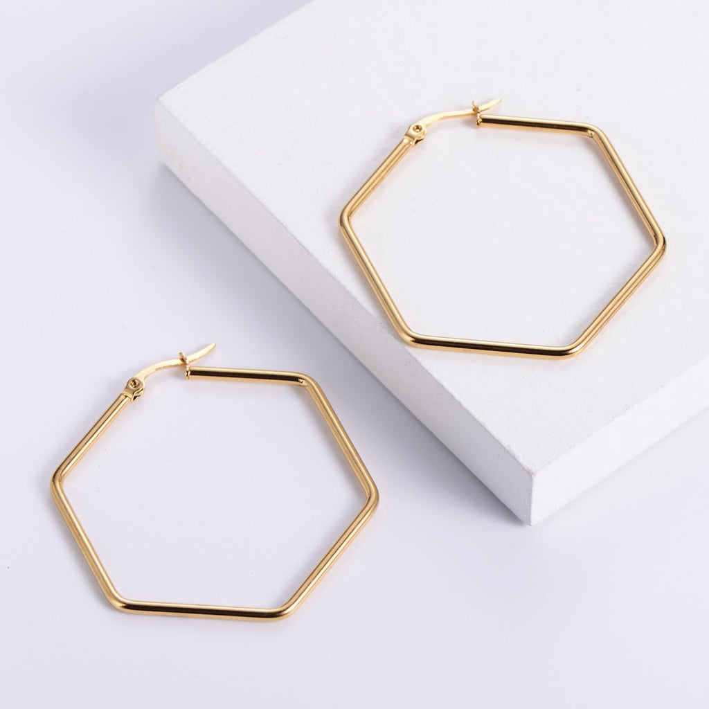 18K Gold Plated Hexagon Hoop Earrings For Women - Ornaments Co - 33*33mm