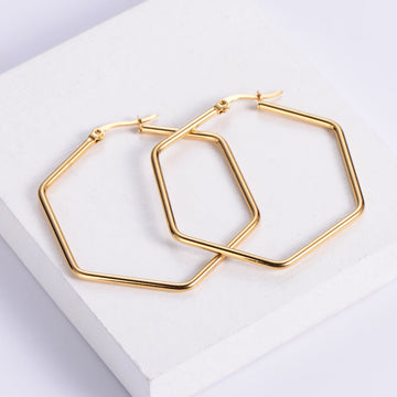 18K Gold Plated Hexagon Hoop Earrings For Women - Earrings - Ornaments Co - Ornaments Co - 33*33mm - 