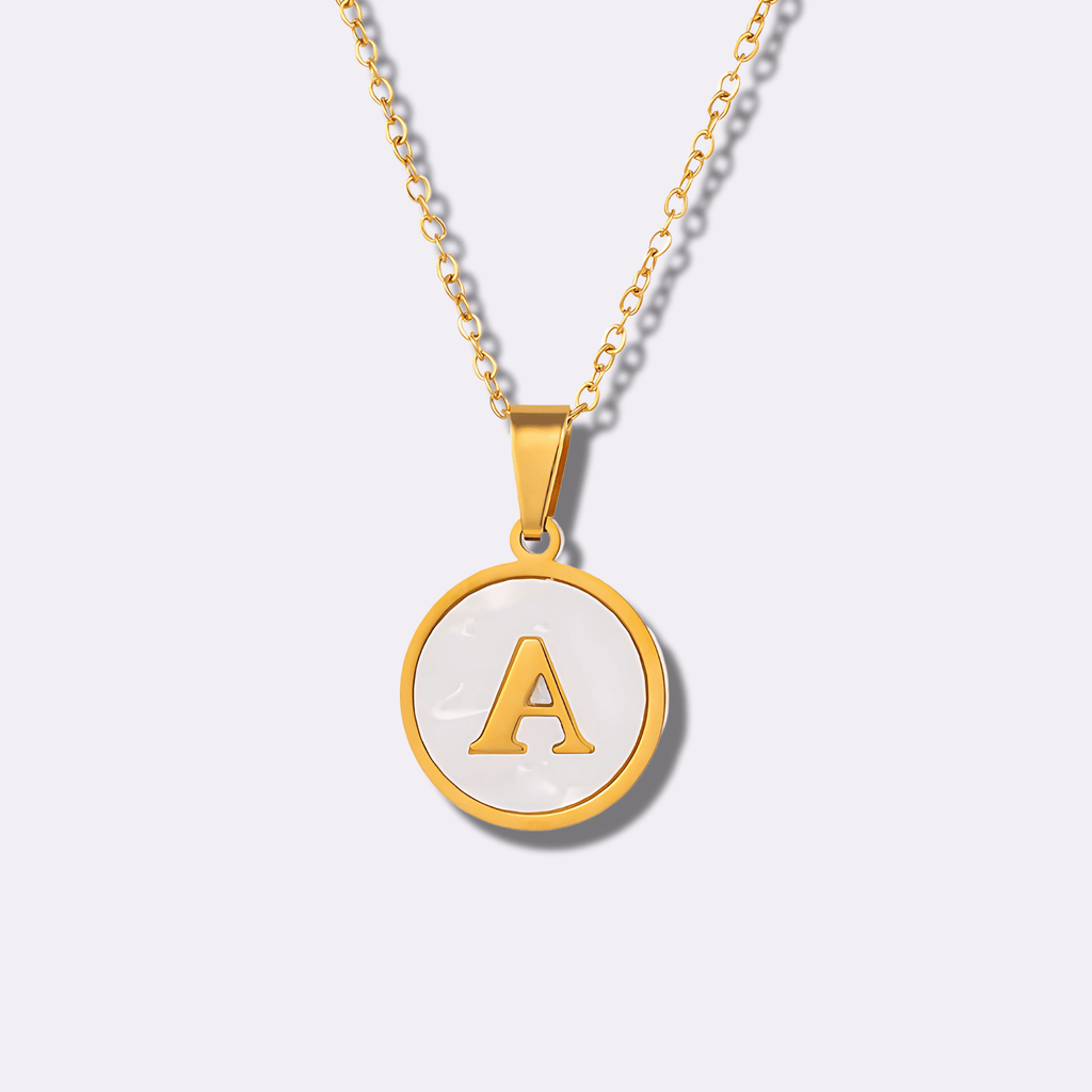 18k Gold Plated Shell Round Shape Letter Pendant Necklace - Ornaments Co - A