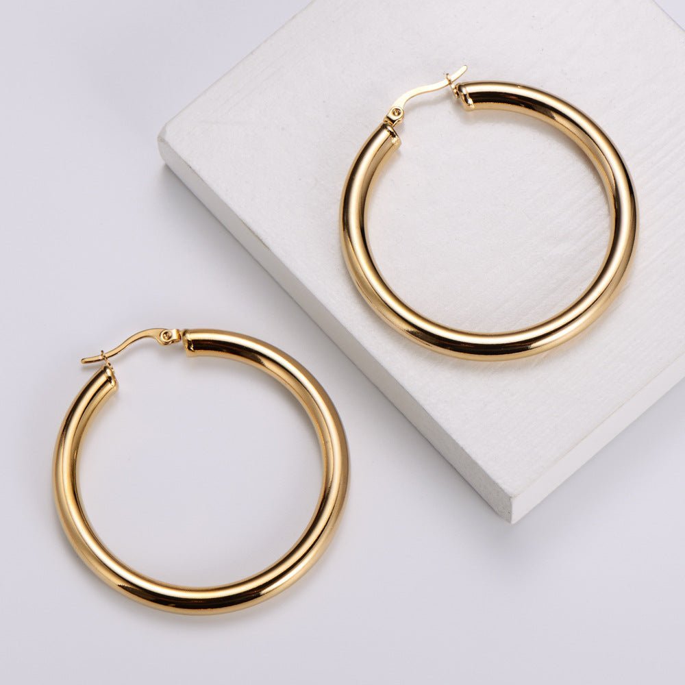 18k Gold Plated Thick Round Large Hoop Earrings - Ornaments Co - 24mm