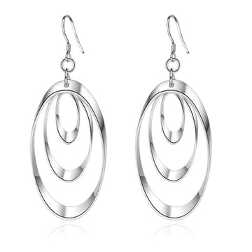 925 Sterling Silver Three Circle Long Earrings - Earrings - Ornaments Co - Ornaments Co - 