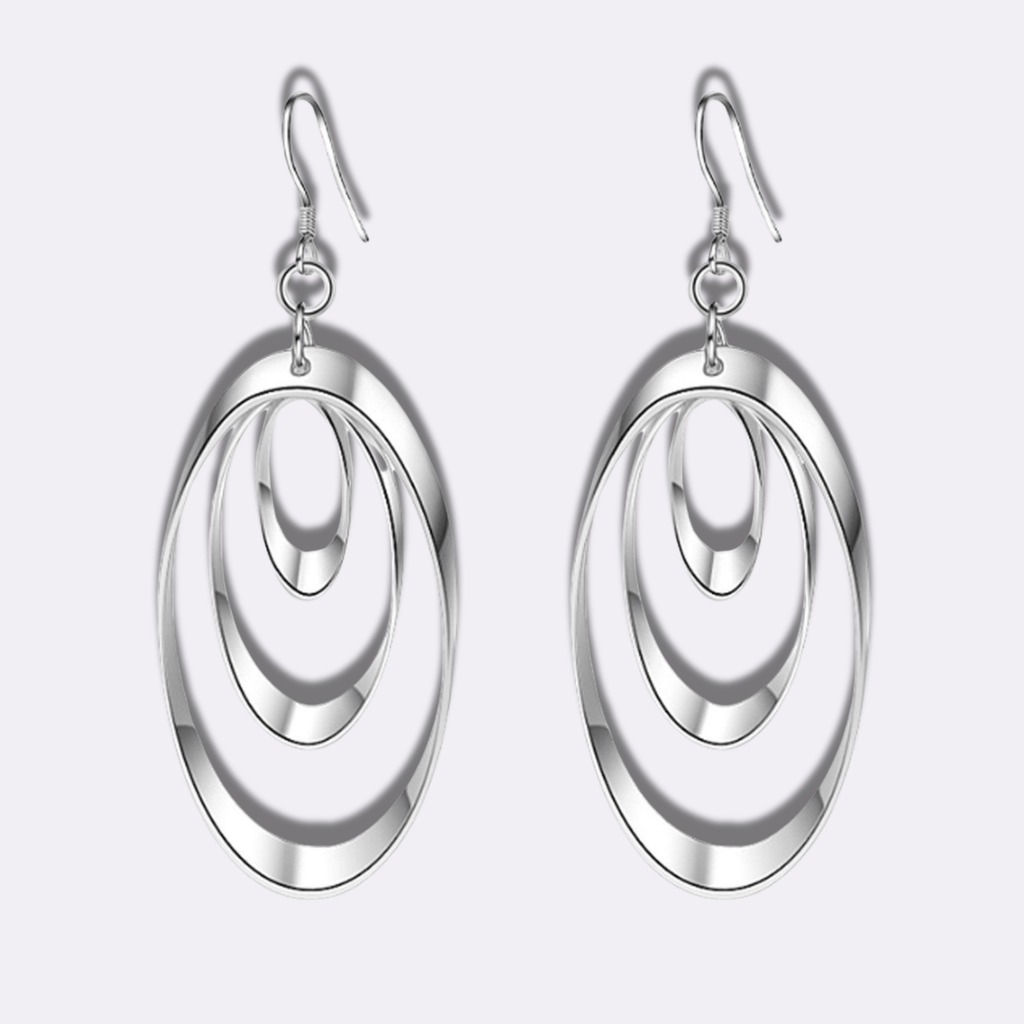 925 Sterling Silver Three Circle Long Earrings - Ornaments Co - 
