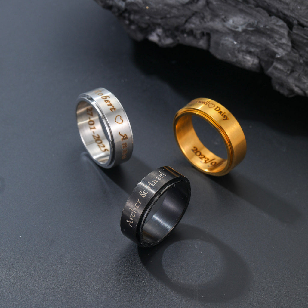 Custom Engraved Spinner Ring For Men - Ornaments Co - 18K Gold Plated