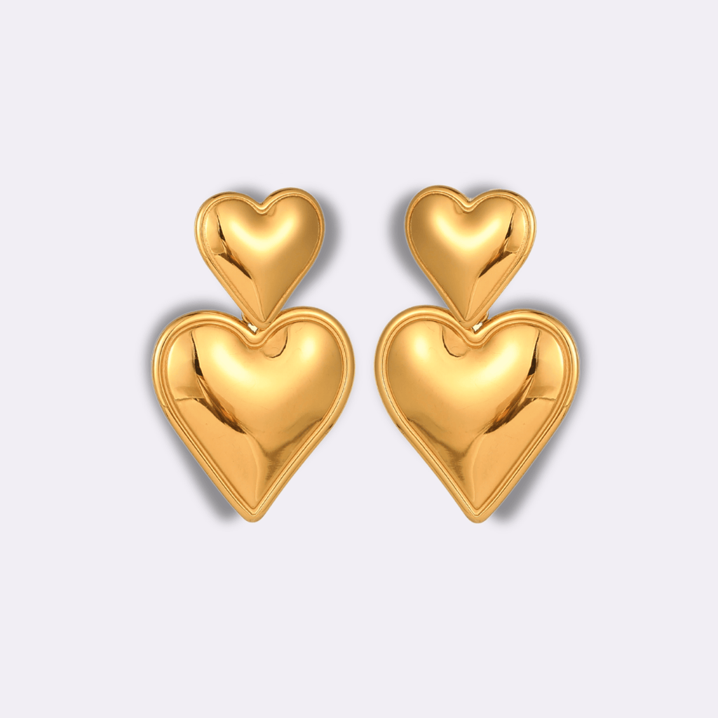 Duo Heart Elegance Drop Earrings - Ornaments Co - 18K Gold Plated