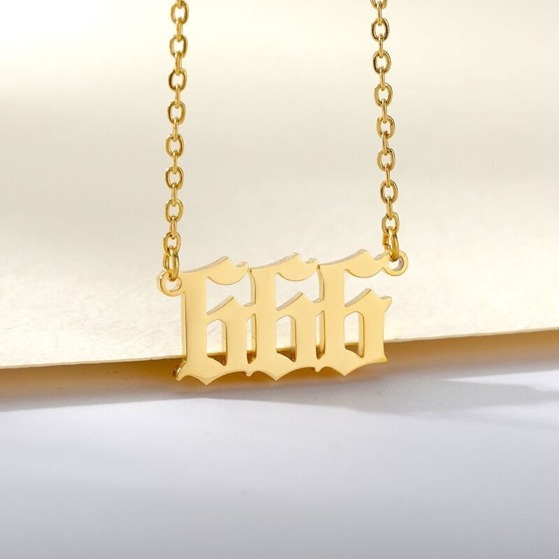 Ladies Angel Old English Font Number Pendant Chain Necklace - Ornaments Co - 18K Gold Plated