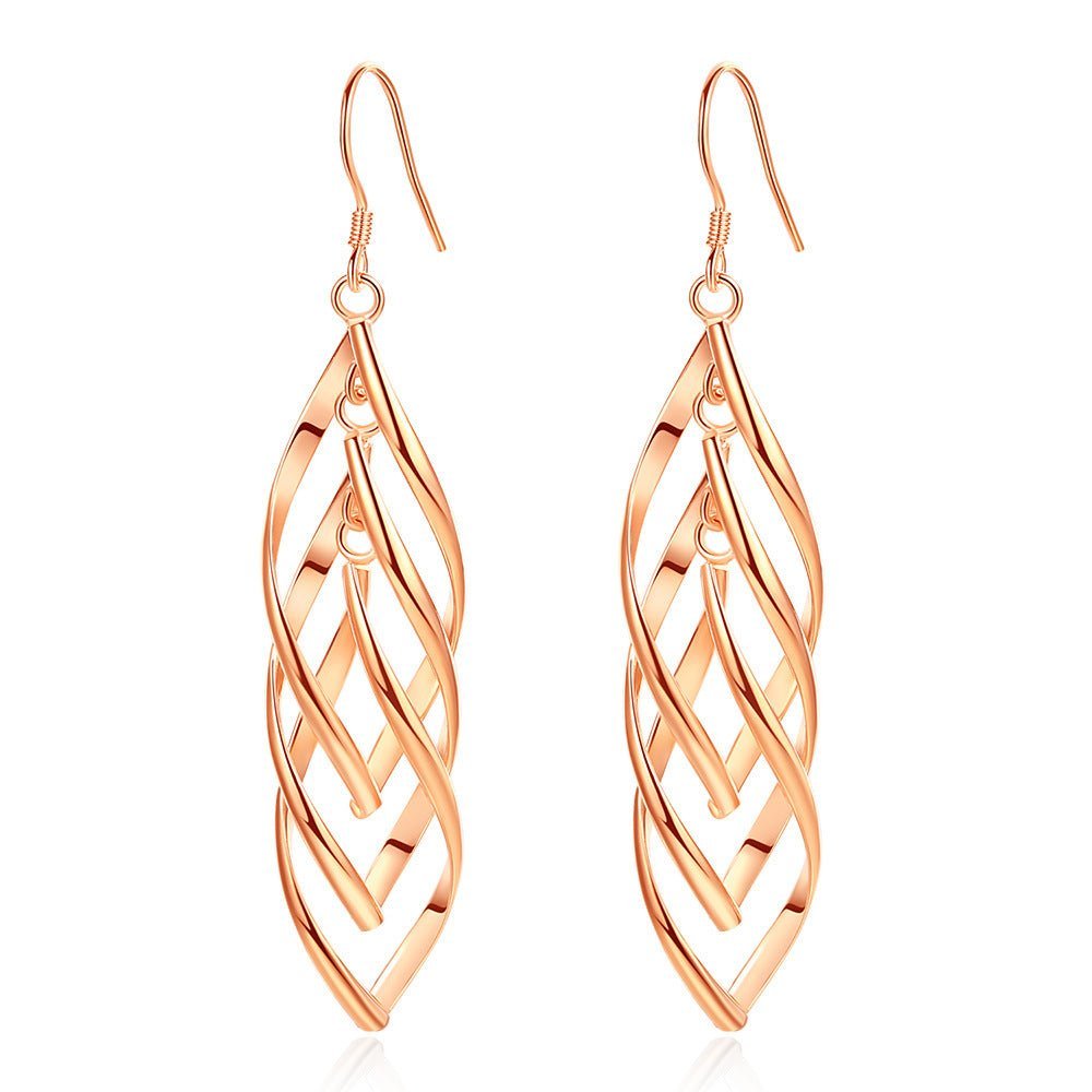 Ladies Long Drop Double Dangle Twist Design Earrings - Ornaments Co - Silver