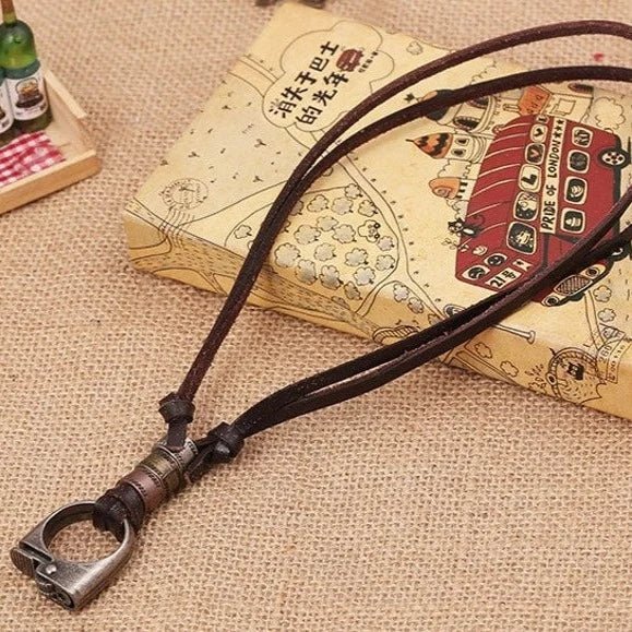 Leather Men Gothic Style Pendant Necklace With Adjustable Rope - Ornaments Co - Lighter Pendant