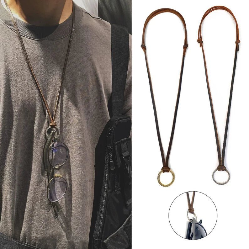 Leather Men Ring Pendant Necklace With Adjustable Rope - Ornaments Co - Gold