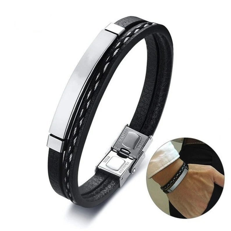 Men Braided Leather Bracelet - Ornaments Co - Gold