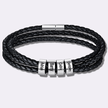 Men Personalized Braided Leather Bracelet - Ornaments Co - Silver