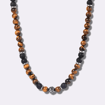 Men's Lava Stone & Tiger Eye Bead Necklace - Ornaments Co - 18 inches