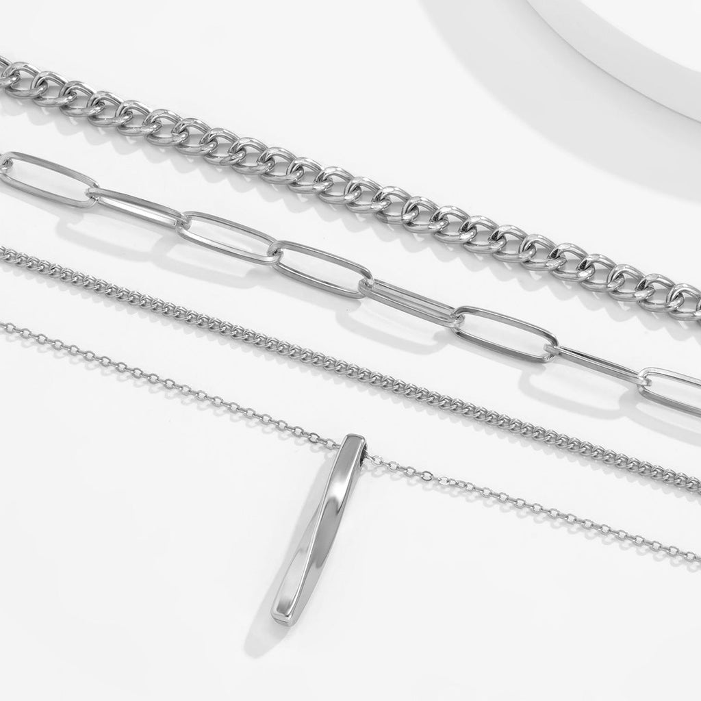 Multi - layer Gold Twisted Metal Rod Pendant Necklace - Ornaments Co - Silver