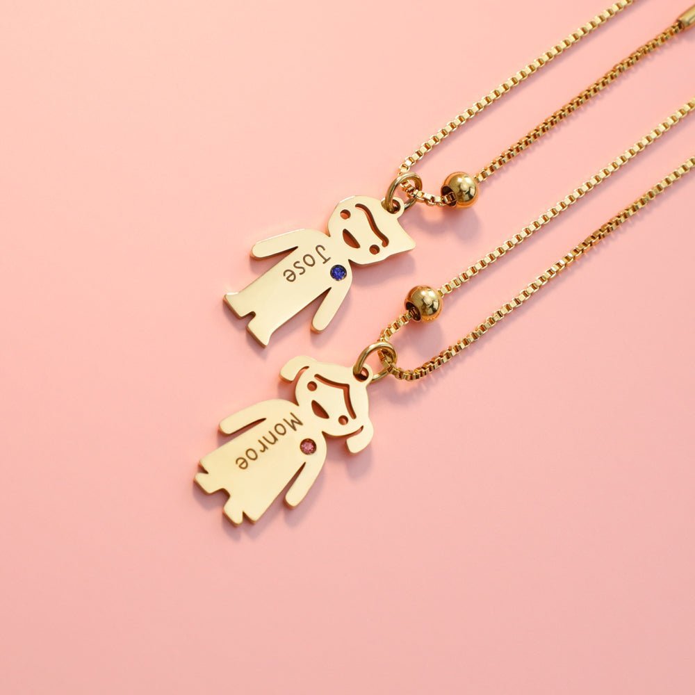 Personalized Boy Girl Engraved Charm Kids Name Necklace - Ornaments Co - 18K Gold Plated