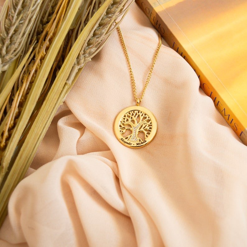 Personalized Family Tree Necklace For Mom - Ornaments Co - 18K Gold Plated