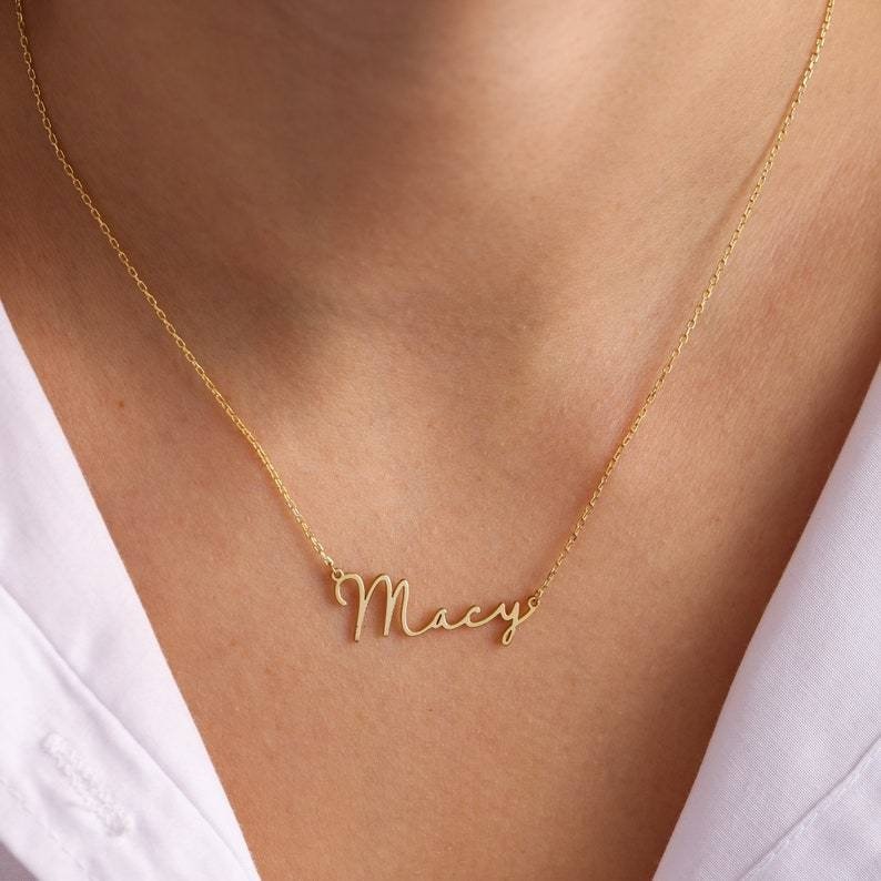 Personalized Gold Plated Signature Nameplate Necklace - Necklaces - Ornaments Co - Ornaments Co - 18K Gold Plated - 12 inches - 