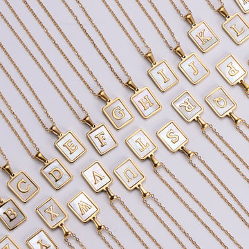 Shell Rectangular Shape 18K Gold Plated Letter Pendant Necklace - Ornaments Co - A