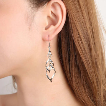 Silver Long Drop Twist Design Earrings For Wedding - Earrings - Ornaments Co - Ornaments Co - 