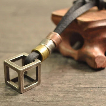 Square Pendant Leather Men Necklace With Adjustable Rope - Ornaments Co - Brown