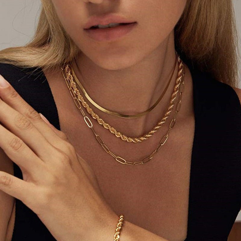 Three Layered Necklace 14K Gold Plated - Ornaments Co - Gold
