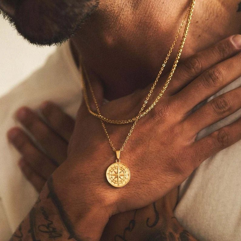 Waterproof Men's Compass North Star Necklace - Ornaments Co - Gold