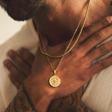 Waterproof Men's Compass North Star Necklace - Ornaments Co - Gold